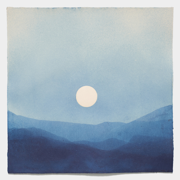 Kangetsu (Contemplation Of The Moon), 2024, natural indigo dye, micronized pure silver, kozo paper, 39 x 39 inches/99.1 x 99.1 cm