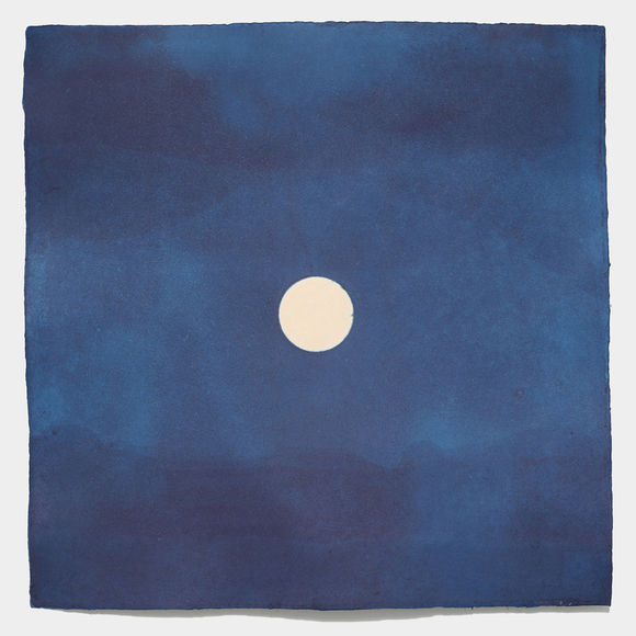 Sanun Kaigetsunojō (Clouds Over Mountains And The Moon), 2024, natural indigo dye, micronized pure silver, kozo paper, 39 x 39 inches/99 x 99 cm