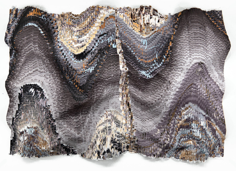 Kenny Nguyen, Undercurrent Series No.3, 2026, hand-cut silk fabric, acrylic paint, canvas, mounted on wall, 57 x 83 inches/144.8 x 210.8 cm