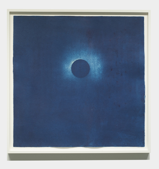 Sui Getsu Water Moon (Reflection Of Lunar Eclipse In Water) June 5 2020.1 NYC, 2020, natural indigo dye &amp;amp; micronized pure silver on kozo paper, 39 x 39 inches/99 x 99 cm