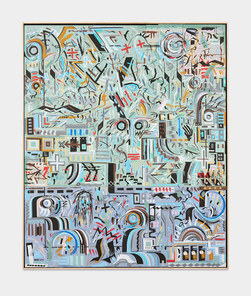 Looking Forward to Something Special, 2025&ndash;2026, acrylic ink, graphite, India ink on Sheetrock panels in artists frame, 73.25 x 61 inches/186.1 x 154.9 cm