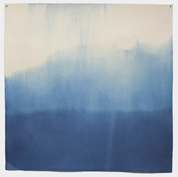 Miya Ando, Kofū Seigetsu (Light Breeze And A Moon That Floats In The Clear Sky After The Rain), 2023, natural indigo dye, micronized pure Silver, kozo paper, 39 x 39 inches/99 x 99 cm