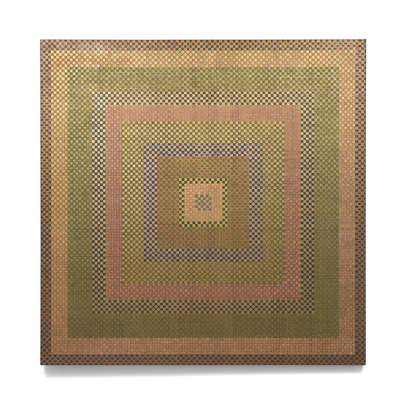 Inquiry, 2025, watercolor, color pencil and iron oxide on canvas, 60 x 60 inches/152.4 x 152.4 cm