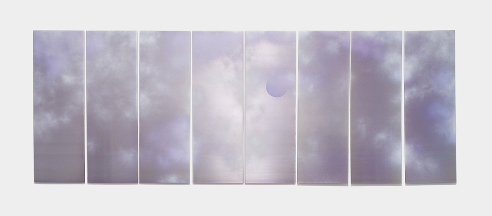 Tsuki no Kumo (Clouds Before The Moon) January 31 2025, 2025, micronized pure silver, pigment, resin &amp;amp; urethane on aluminum, 48 x 128 inches/122 x 325 cm