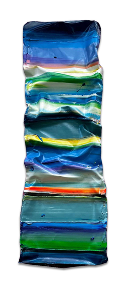 Jane Lee, Horizon's Edge #2, 2025-26, acrylic paint, gel, canvas fibreglass, 53.5 x 15.7 x 2.4 inches/136 x 40 x 6 cm