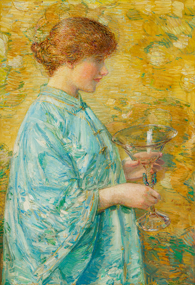 CHILDE HASSAM (1859&ndash;1935), "Venetian Glass (Portrait of Kitty Hughes)," c. 1913&ndash;16. Oil on canvas, 33 1/4 x 23 1/8 in.