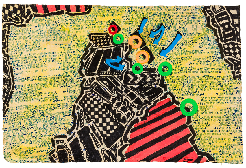 George Widener (b. 1962), "Untitled (Green Circles)," 2025. Marker, ink, and paint on paper, 19 1/2 x 29 5/8 in.