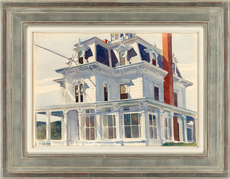 EDWARD HOPPER (1882&ndash;1967), "Talbot&rsquo;s House," 1926. Watercolor on paper, 13 7/8 x 20 in. Showing gilded modernist frame and painted liner.