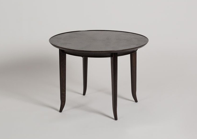 round ebonized oak coffee table