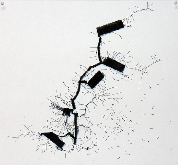 Luis Roldan, Suenos, 2007, Torn bed sheet on paper, 11" x 10 1/8"