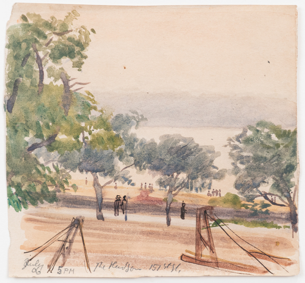 Oscar Bluemner, The Hudson, 151st St., 1906, watercolor, pen and ink on paper, 5 1/4 x 5 3/4 inches