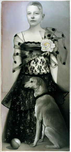 Glitter Self-Portrait with Dog, 2001, charcoal, pastel, glitter on paper, 89 x 40 1/2 inches