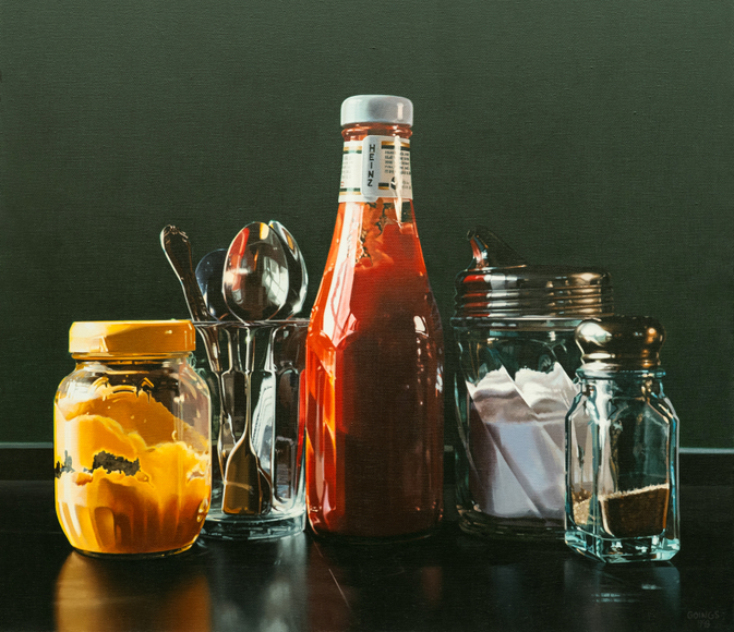 Ralph Goings, Still Life with Spoons, 1998, oil on linen, 32 x 35 inches