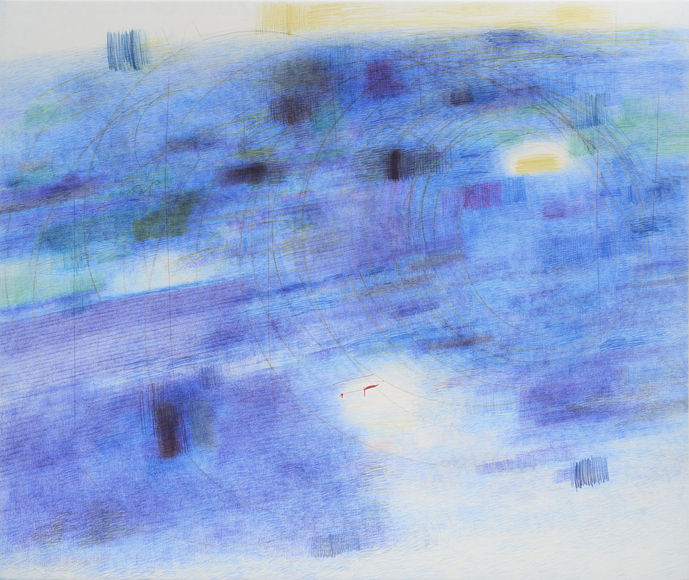 Angiola Gatti Il Colore del Tempo 2, 2023-2024 Signed &amp; dated on verso Ballpoint pen, colored pencil, and ink on canvas 83 1/2 x 99 1/4 in 212 x 252 cm (AGA26.035)