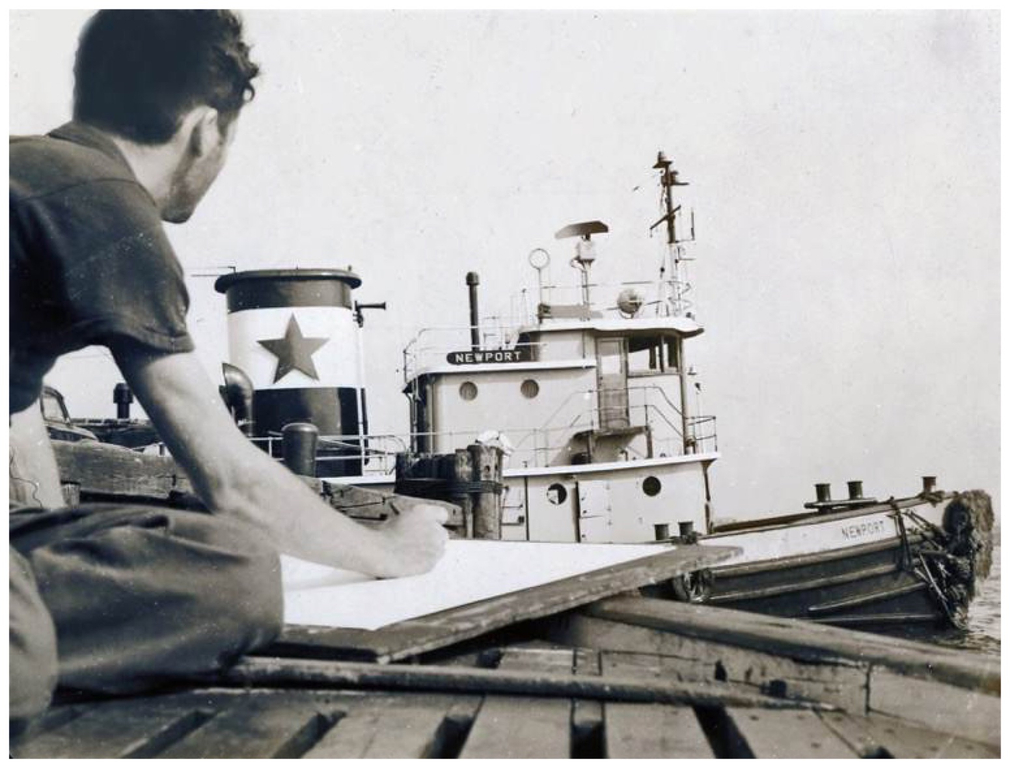 Robert Indiana drawing the tugboat Newport, 1956, &nbsp;