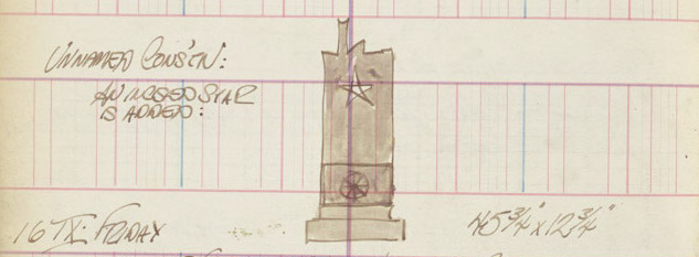 Detail from Robert Indiana's journal entry for September 15, 1960 including a black and white sketch of the sculpture U-2
