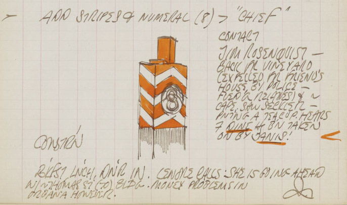 Detail from Robert Indiana's journal entry for August 30, 1962 with a sketch of the top of the sculpture Chief