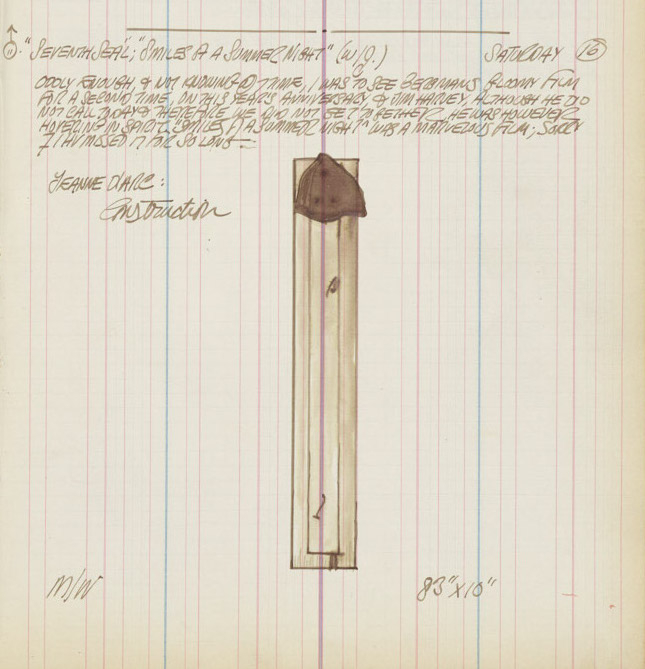 Robert Indiana's journal entry for&nbsp;January 16, 1960, featuring a sketch of Jeanne d'Arc