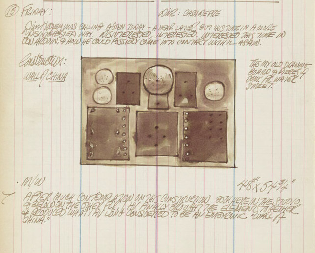Robert Indiana's journal entry for&nbsp;January 15, 1960 featuring a sketch of the construction Wall of China