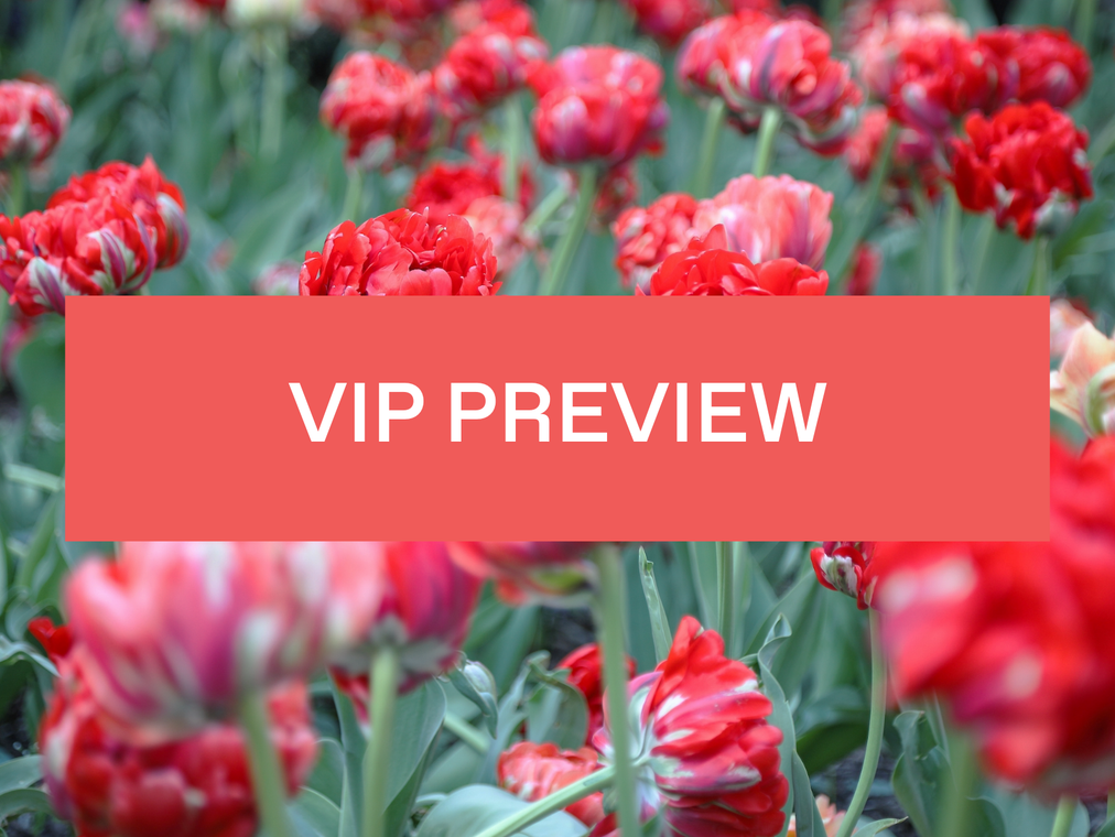 Vip preview is written over a bed of red tulips.