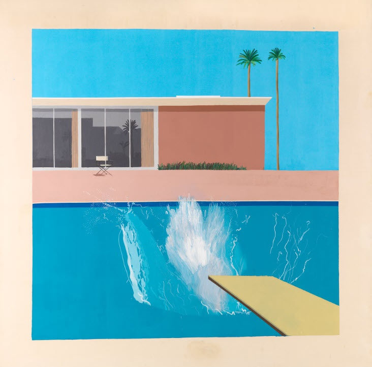 David Hockney A Bigger Splash 1967 from the collection of the Tate exhibited at the David Hockney 25 Exhibition a the Fondation Louis Vuitton in Paris in 2025
