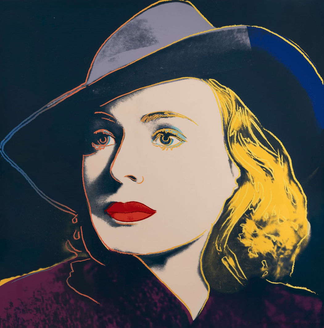 Screenprint titled Ingrid Bergman With Hat (1983) by Andy Warhol.