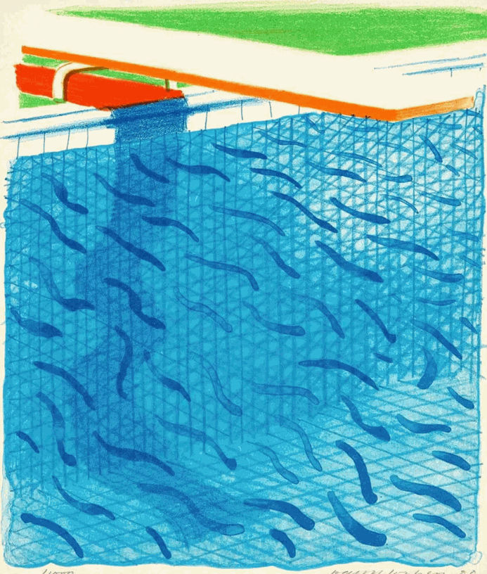 Pool Made with Paper and Blue Ink for Book by the British artist David Hockney