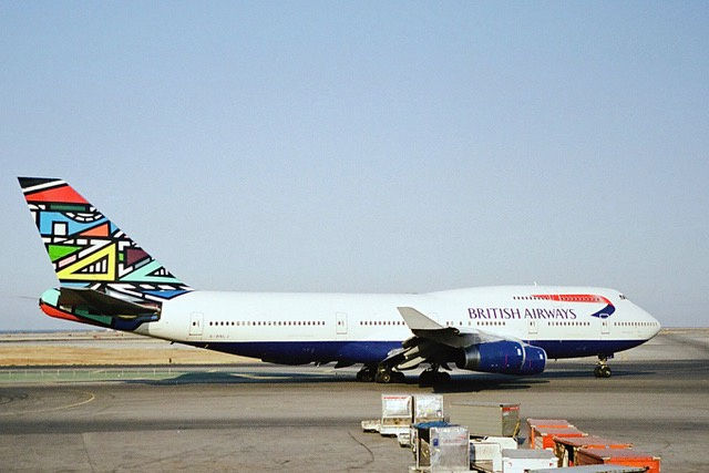 African art on a Boeing 747
