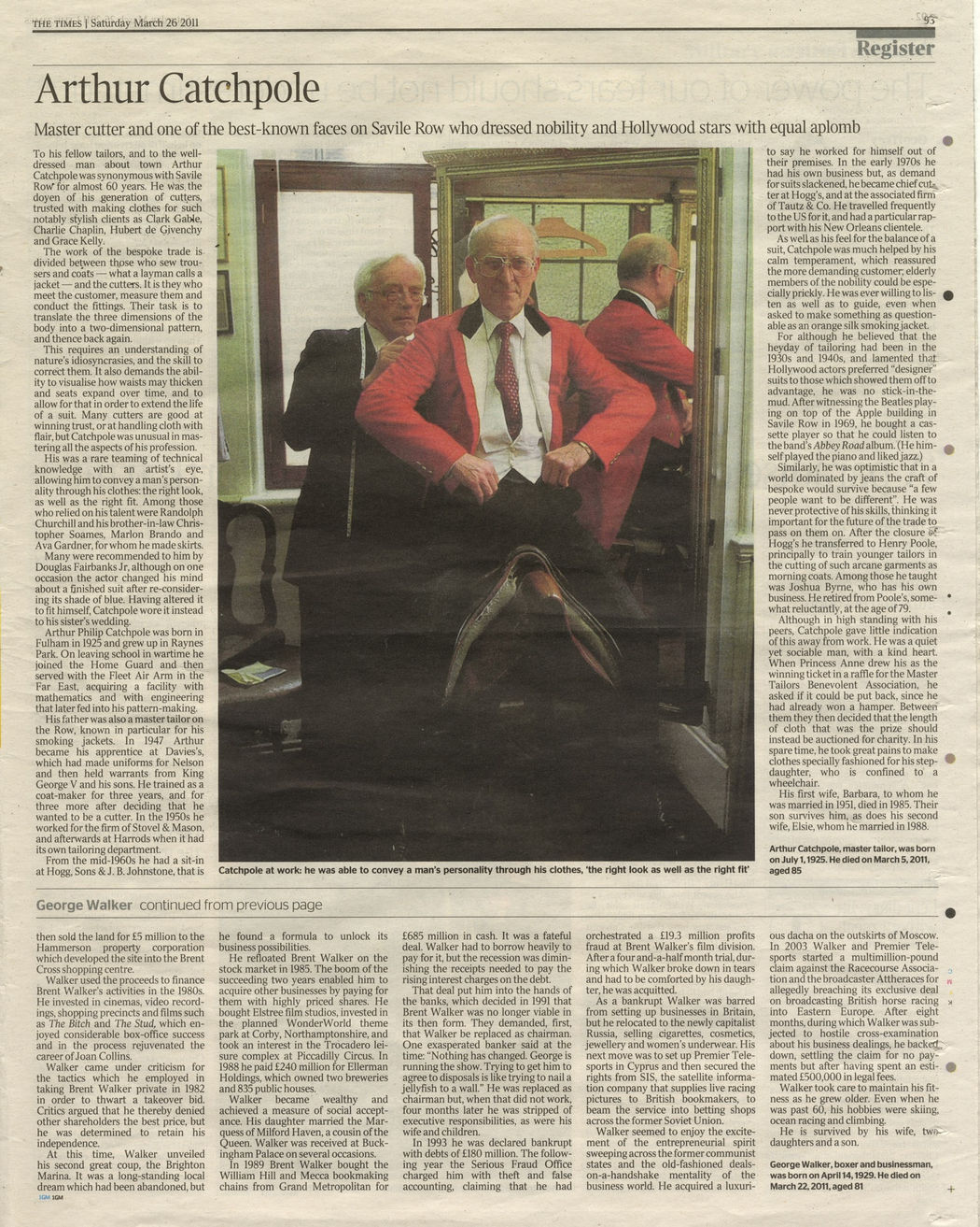 Arthur Catchpole's Times Obituary 26/3/2011