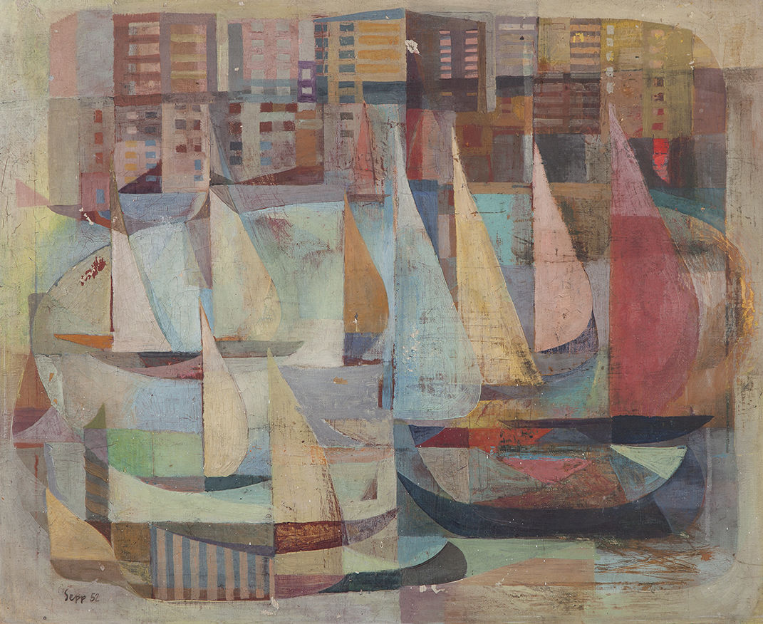 Sepp Baendereck Regata no Flamengo, 1952 oil on canvas 22 1/8 x 26 3/4 in 56 x 68 cm