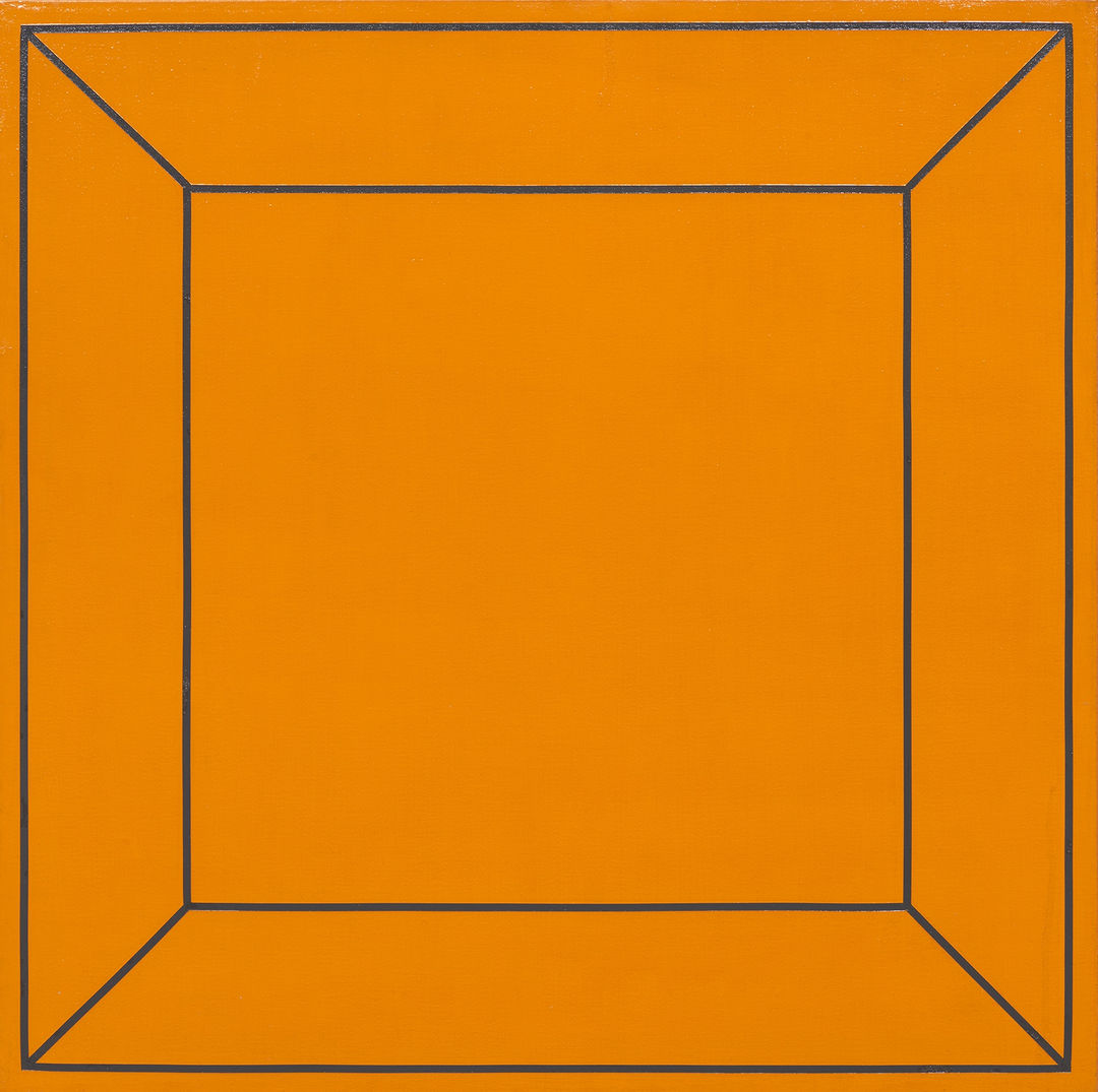 Rakuko Naito, RN1134-66, 1966 Orange with gray line. Acrylic on canvas 34 x 34 inches