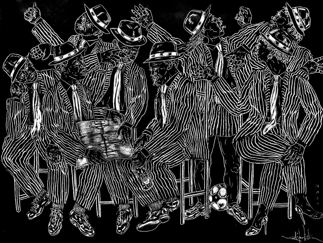 Politiciens #37, 2022, pastel on paper mounted on canvas, 150 x 200 cm | Salifou Lindou Fouanta | Photos & Videos | Almas Art Foundation