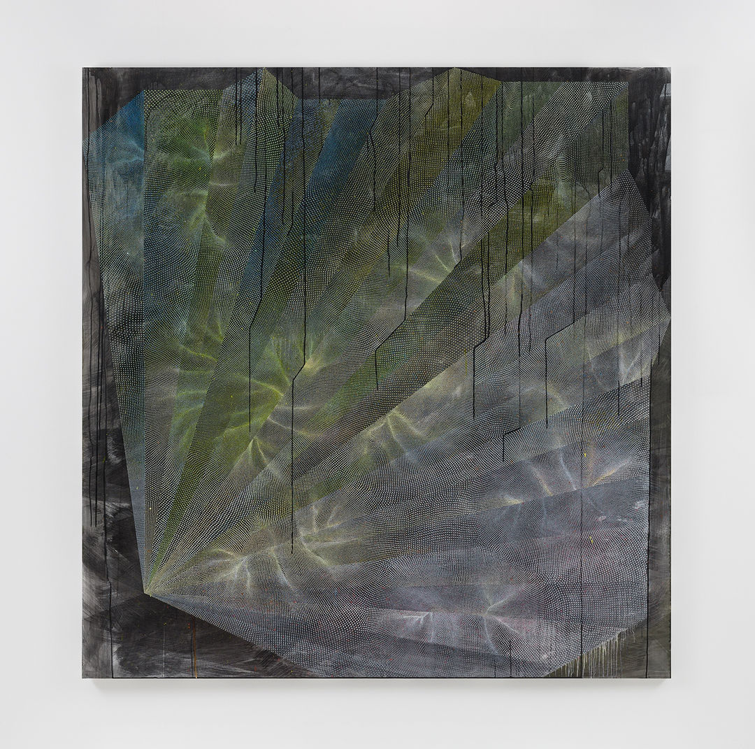 linn meyers, Book of Hours, 2023, acrylic ink on linen, 193 x 186.7 cm (76 x 73 1/2 in).