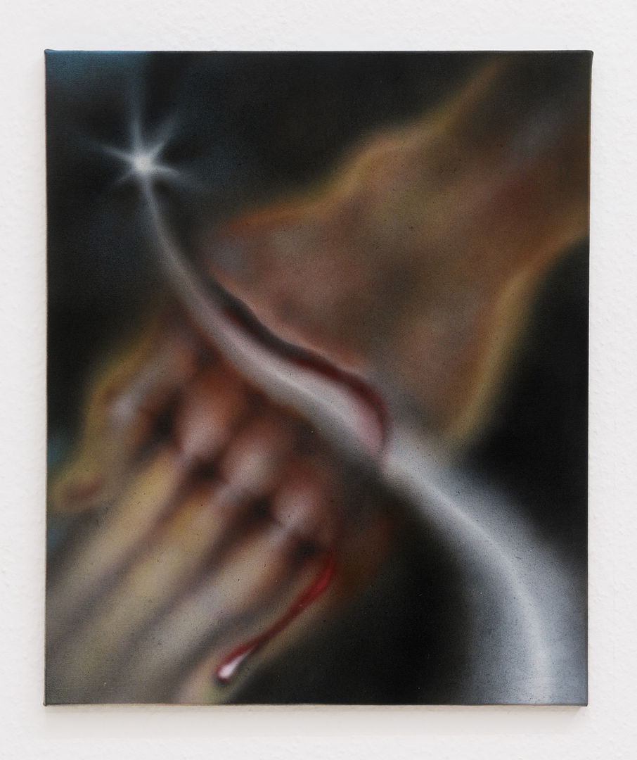 VERONIKA HAPCHENKO liquid, blood [płyn, krew], 2021-2022 Acrylic and ink on canvas 60 x 50 cm | 23 31/50 x 19 69/100 in (HAPC0011)