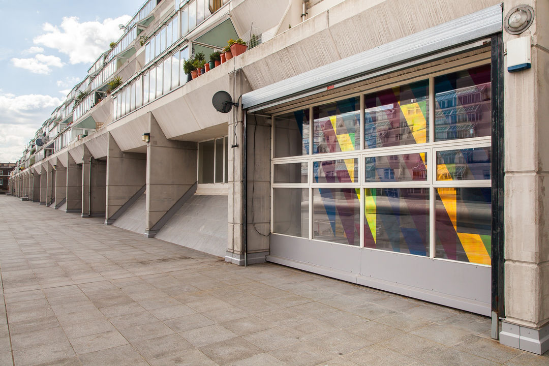 Vanishing Points, 2021 Site-specific vinyl window installation Overall dimensions 2.4 x 5m (approx.) Created for ‘Being in Architecture’ artist residency at Passengers, The Brunswick Centre, London.