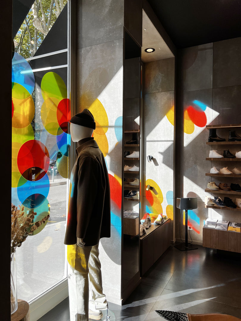 Radiant Auras, 2022 Site-specific vinyl window installation Dimensions vary Created for Passage 1 curated by The Eye Sees More at SUMMER, Lyon, France.