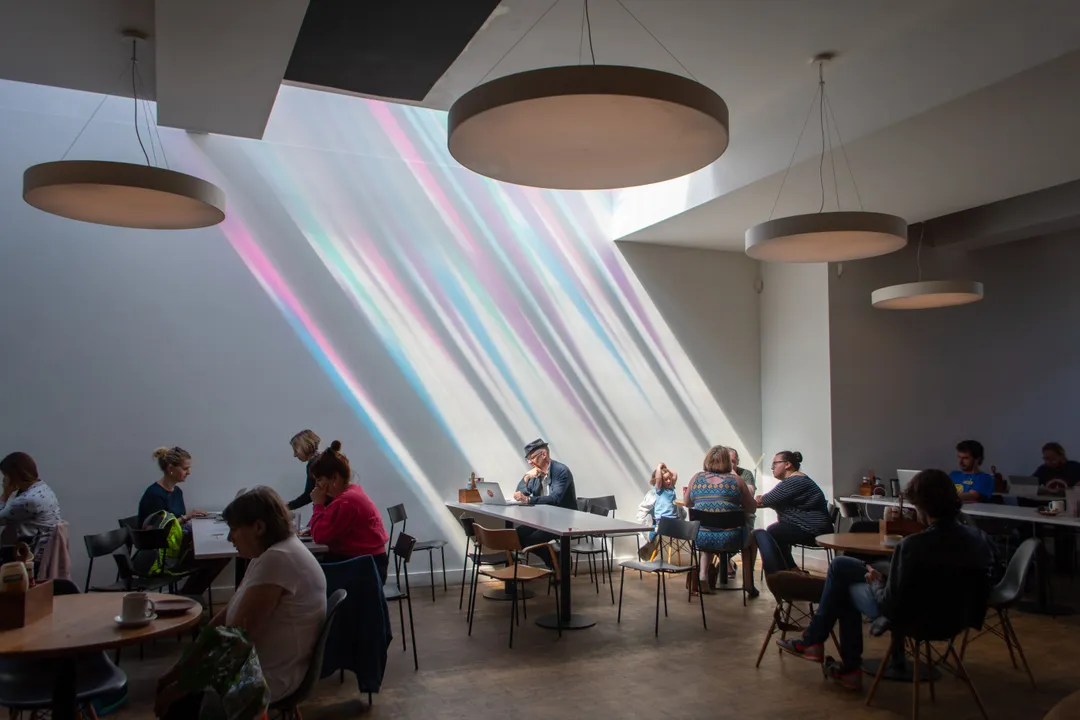 Shadow Play, 2018 Site-specific vinyl window installations Dimensions vary Created for Chapter Arts Centre, Cardiff. Wales, UK