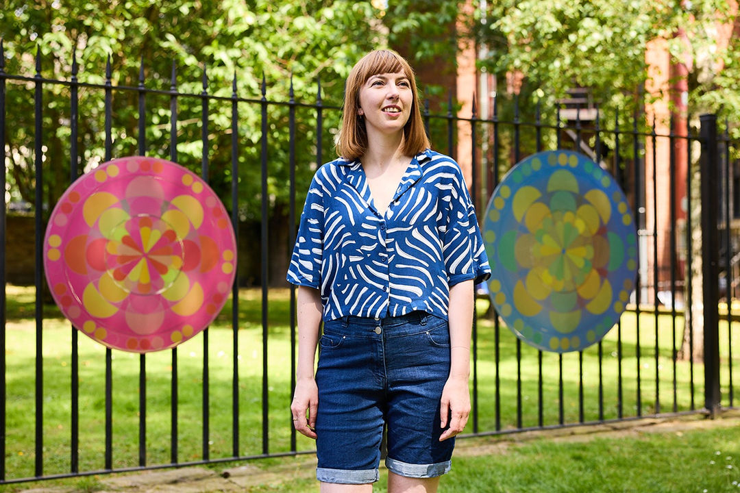 Photo: Fiona Grady with her artworks (taken by David Lindsay)