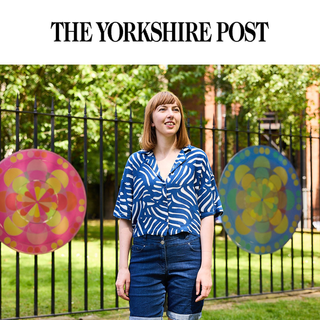 Artist Fiona Grady with her new public artwork "Patterns Through Time" photo: David Lindsay