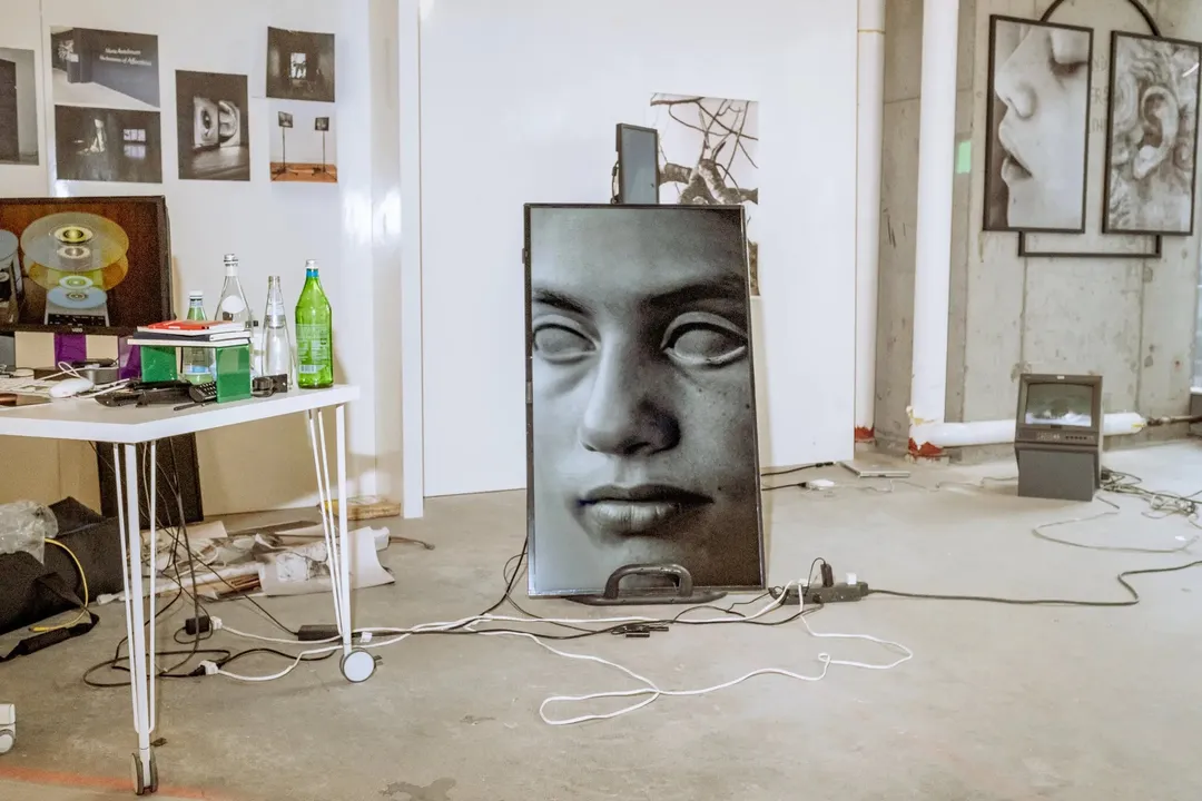 A work by Maria Antelman in the free studio space she was provided at 4 World Trade Center by a nonprofit, Silver Art Projects.Credit...Amr Alfiky for The New York Times