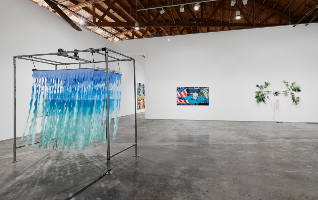 Detail of a plastic flower in Rachel Youn's "Slow Burn", 2026