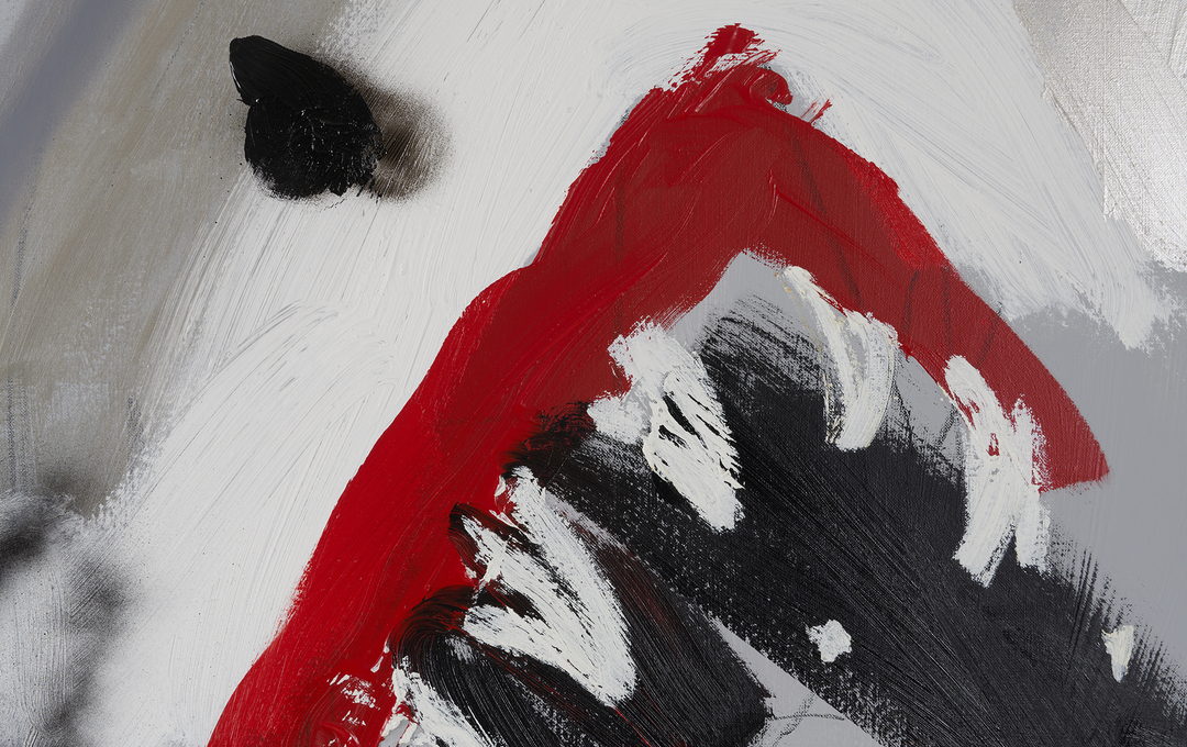 Detail of a painting by Robert Nava of three sharks