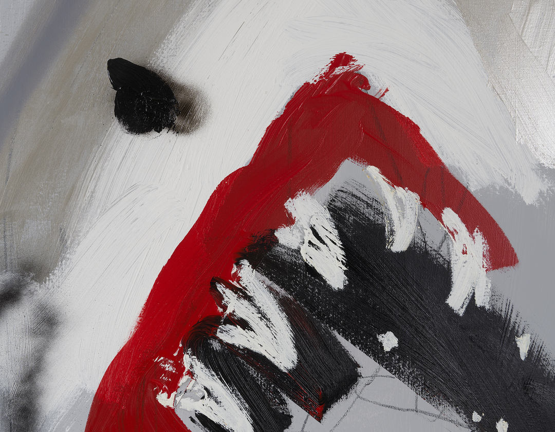 Detail of a painting of three sharks by Robert Nava