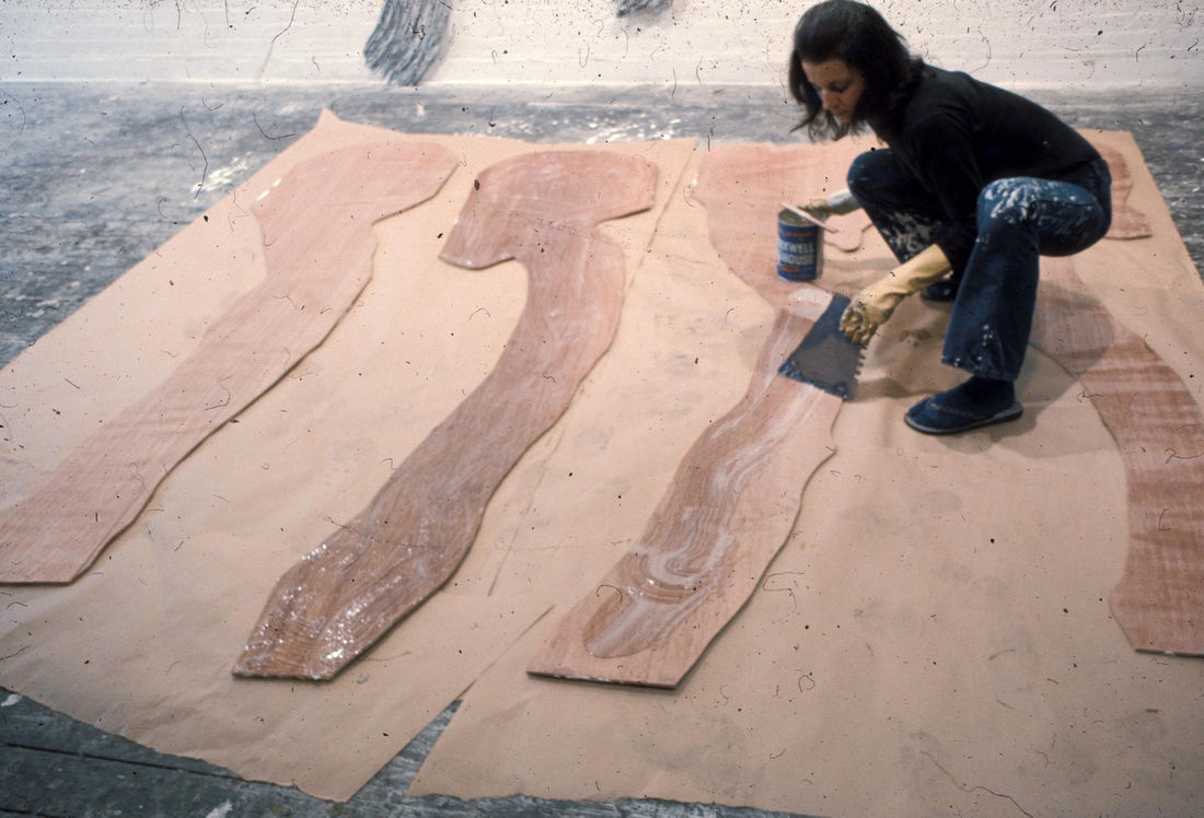 Rosemarie Castoro working on Brushstrokes in her studio, New York, 1972