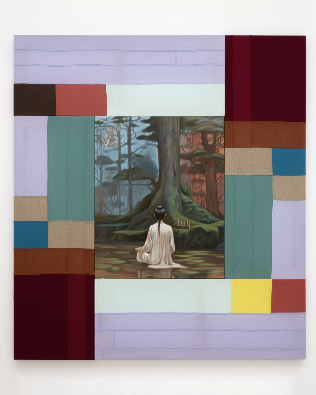 Sewn Seeds, 2024 Oil on linen with sewn fabric 200 x 180 cm (78.74 x 70.87 in)