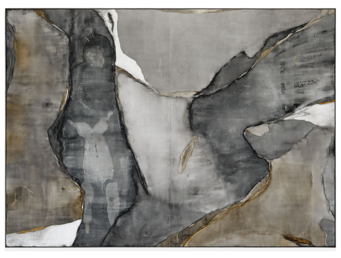 Carolina Aguirre Muddy murmur, 2024 Sumi ink, shellac ink, charcoal and natural pigment on wood panels with aluminium frame, diptych...