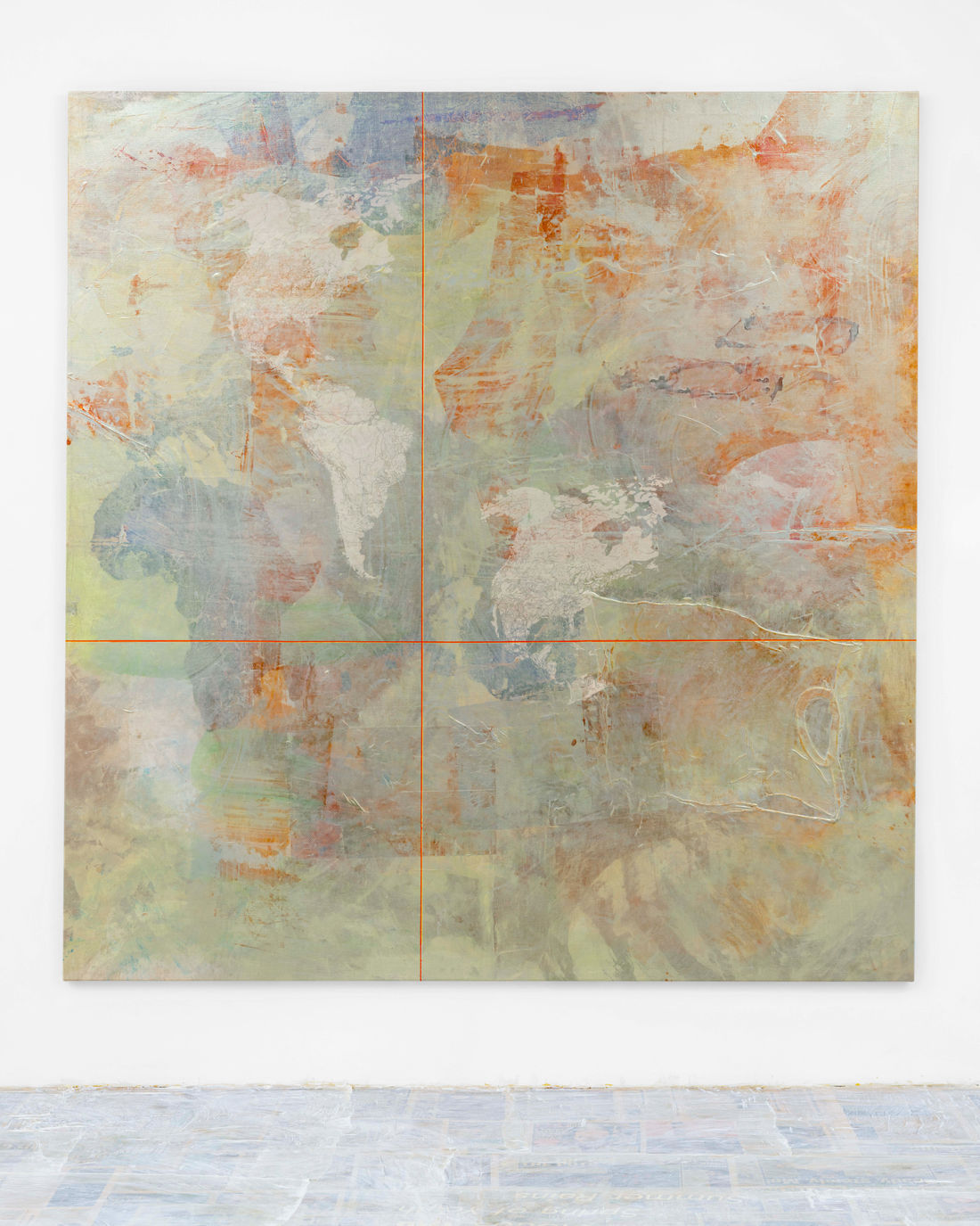 White Grounds (co-ordinates of desire), 2023 Oil and acrylic on canvas with collaged and silkscreened elements 235 x 225 cm...