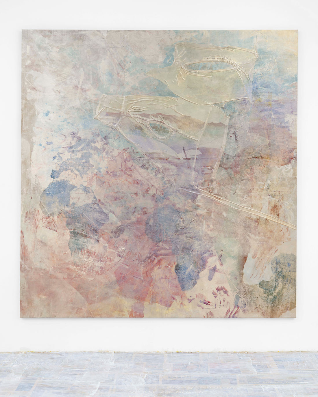 White Grounds (ĉio estas justa en amo.), 2023 Oil and acrylic on canvas with collaged and silkscreened elements 235 x...