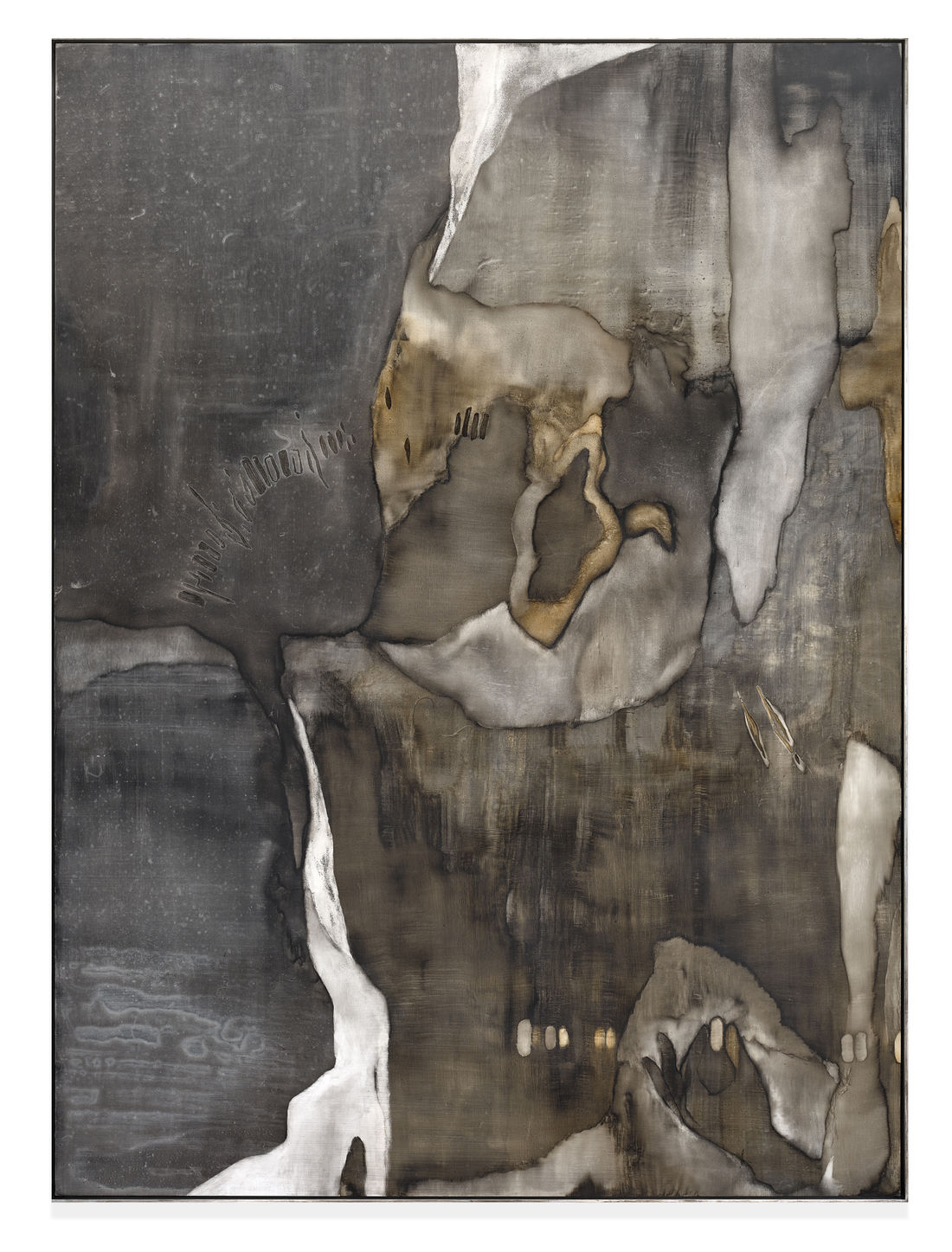 Carolina Aguirre Bone gathering, 2024 Sumi ink, shellac ink and charcoal on wood panel with aluminium frame 151 x 112...