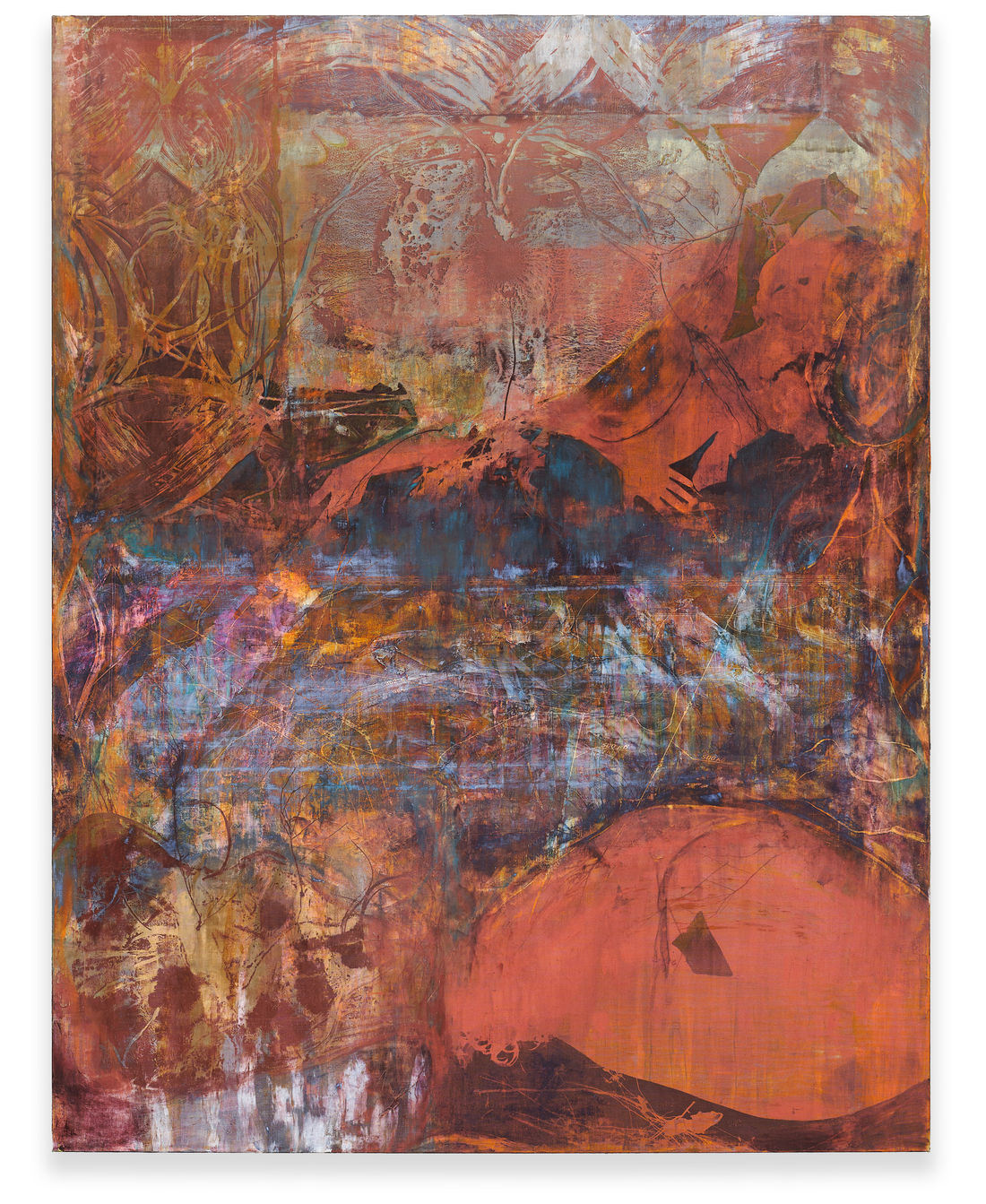 Olga Grotova Swaddle, 2024 Hematite, natural pigments, photograms and oil on linen 220 x 170 cm (86.61 x 66.93 in)